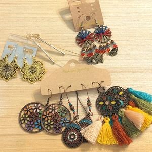 Lot 6 pair boho statement earrings ear wraps crawler dangle mandala fringe